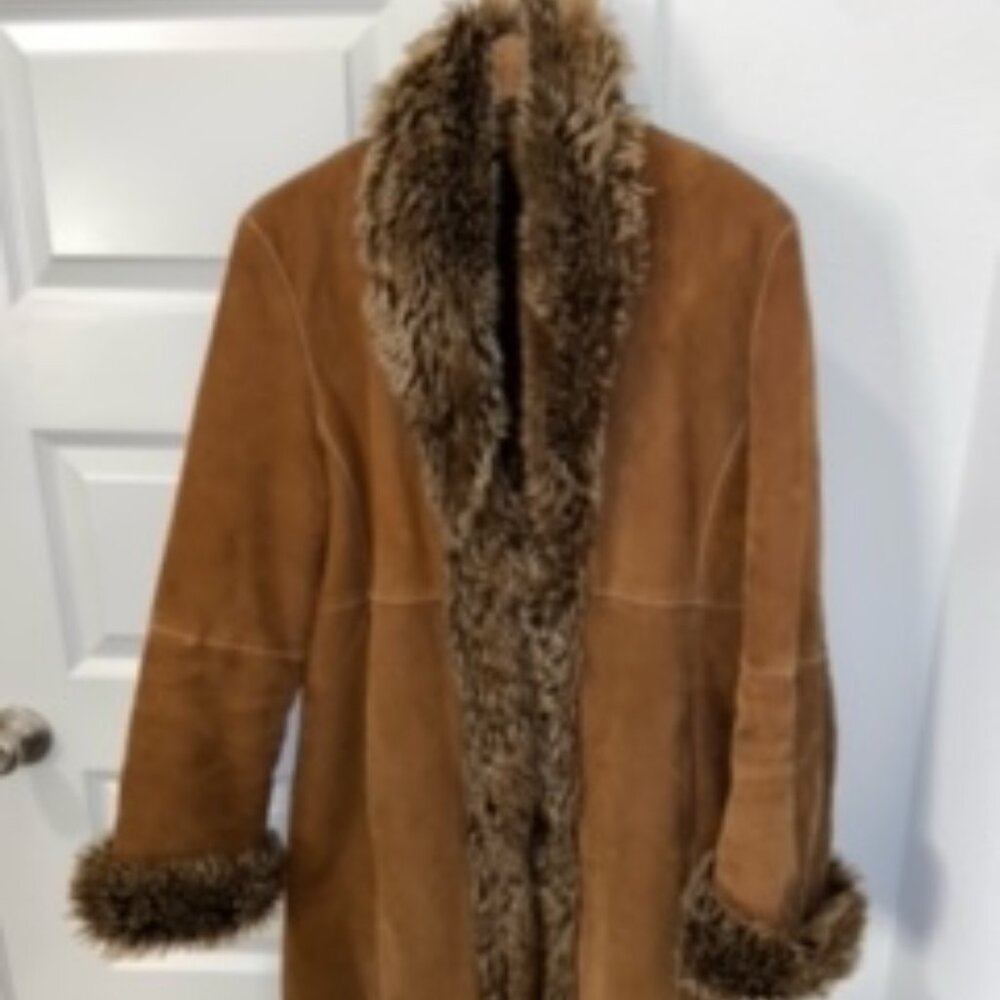 Winter Coat - Suede and Faux Fur and Faux Sherling